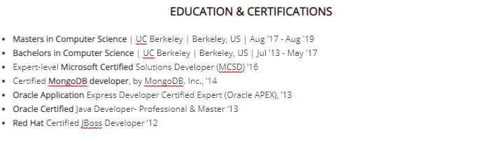 ¿Dónde colocar el bloque con certificados, cursos y premios?