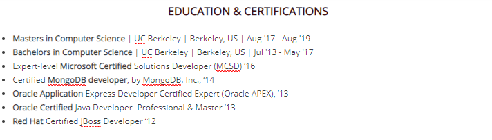 Where to place the block with certificates, courses and awards?