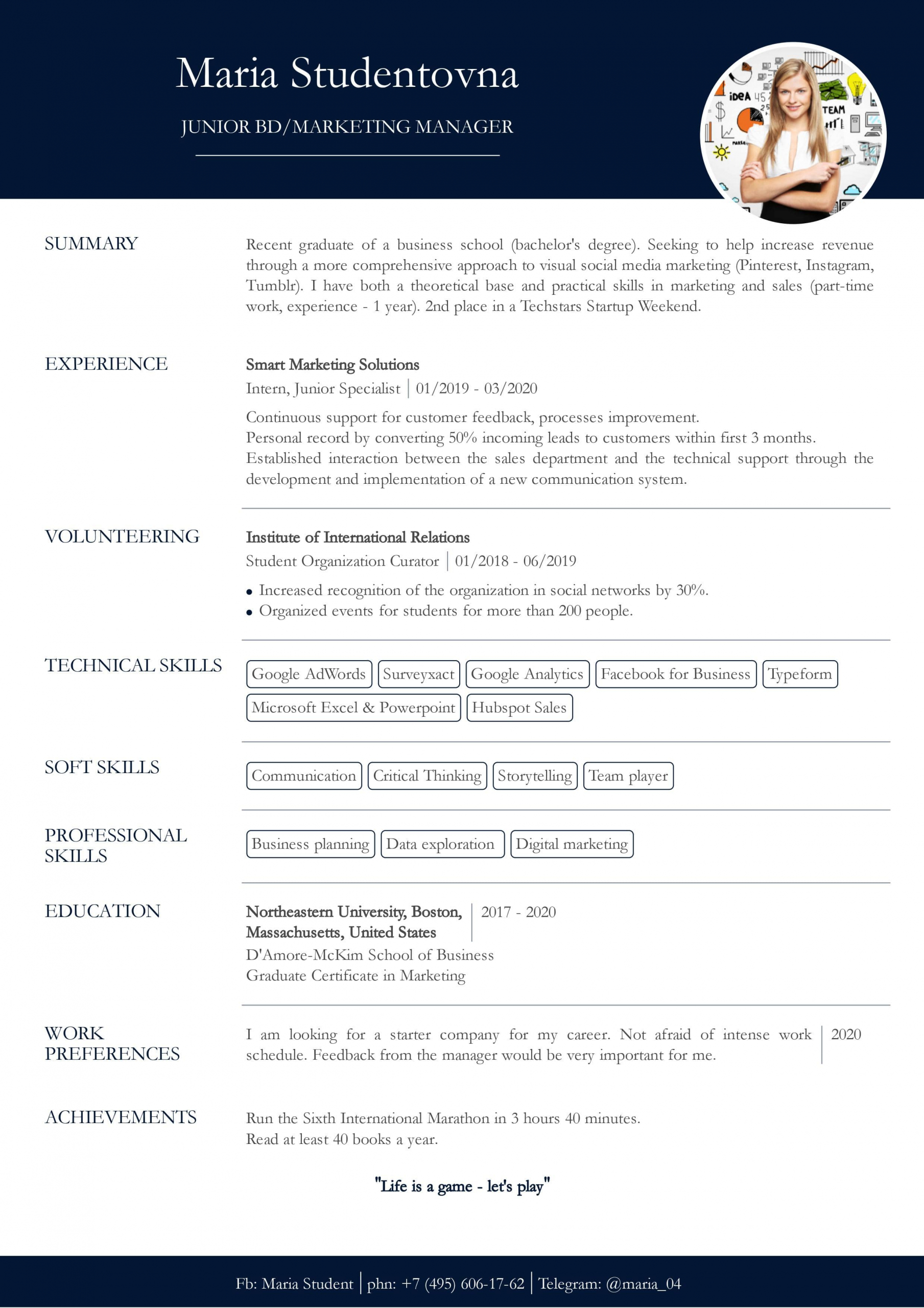 Resume With No Work Experience Sample For Students Cv2you Blog